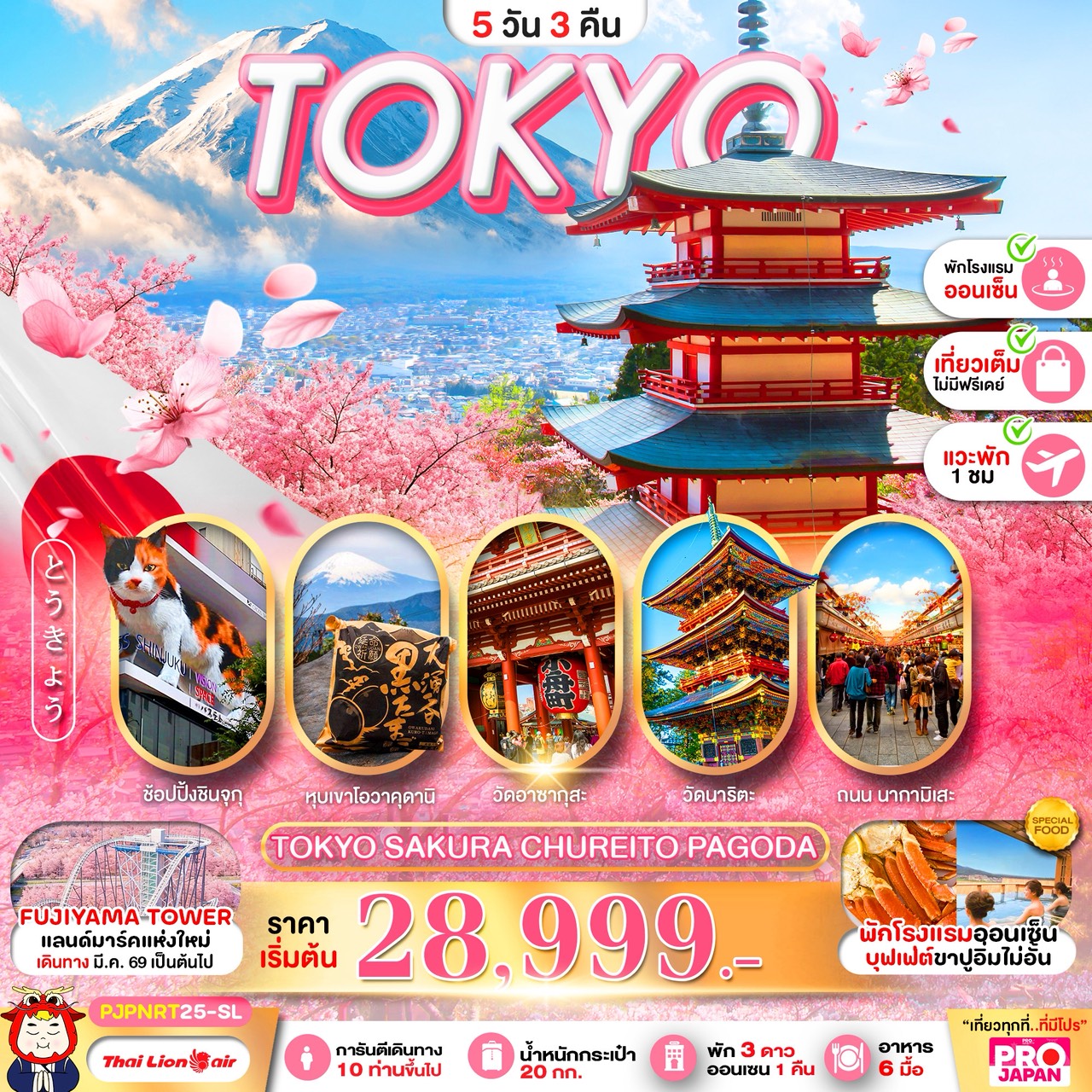 ทัวร์ญี่ปุ่น PRO TOKYO SAKURA CHUREITO PAGODA FULLDAY 5วัน 3คืน (SL)