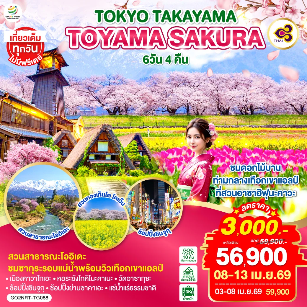 ทัวร์ญี่ปุ่น TOKYO TAKAYAMA TOYAMA SAKURA 6วัน 4คืน (TG)