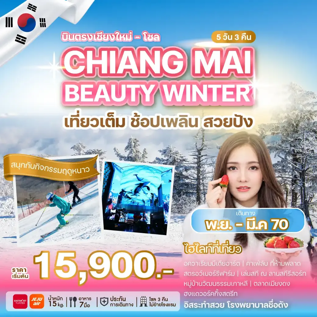ทัวร์เกาหลี  บินตรงเชียงใหม่ - โซล CHIANG MAI BEAUTY WINTER  5วัน 3คืน (ZE,7C)